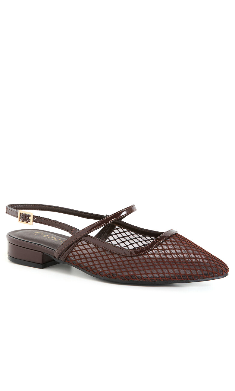 WIDE FIT Lily Mesh Flat - chocolate