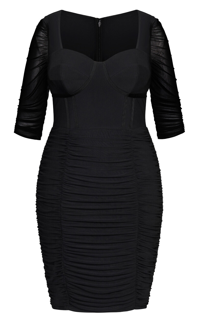 Bustier Elbow Sleeve Dress - black