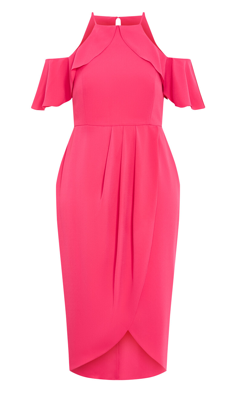 Love Siren Ruffle Shoulder Dress - raspberry
