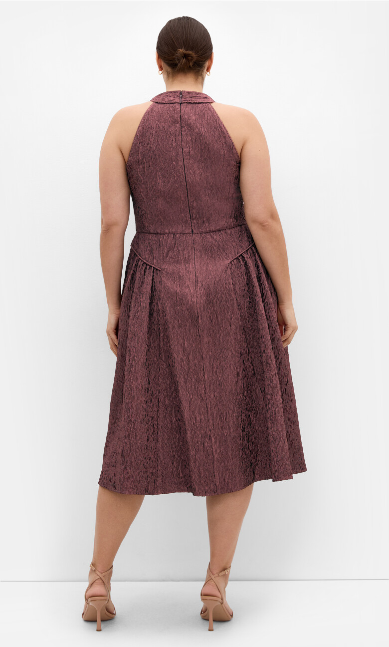 Halter Jacquard Midi Dress - truffle