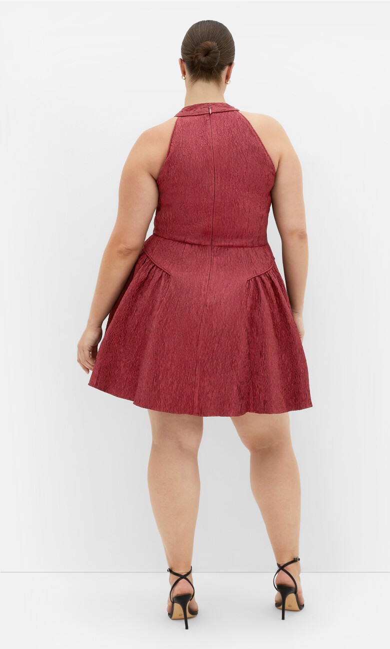 Halter Jacquard Mini Dress - ruby