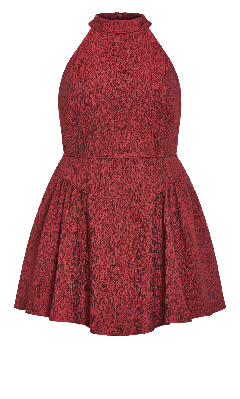 Halter Jacquard Mini Dress - ruby