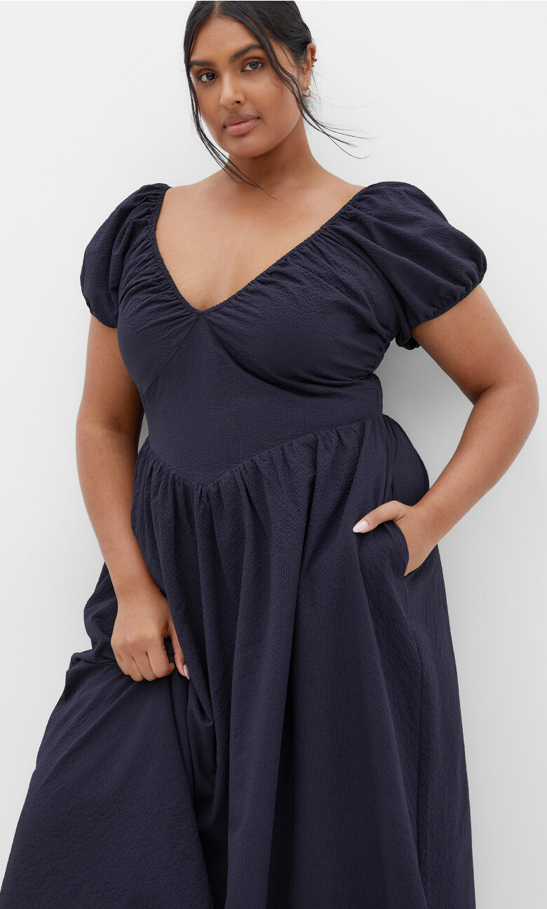 Shelby V Neck Midi Dress - navy