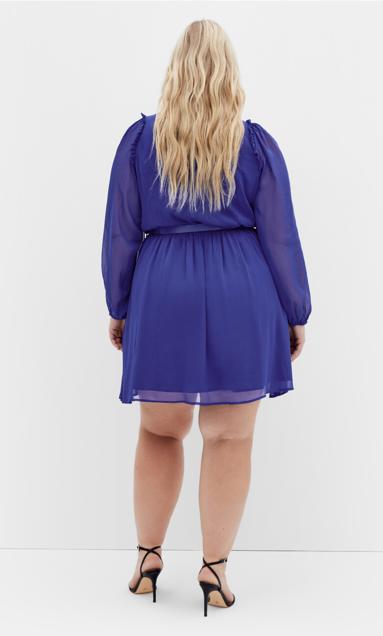 Madelynn Ruffle Sheer Sleeve Dress - lapis