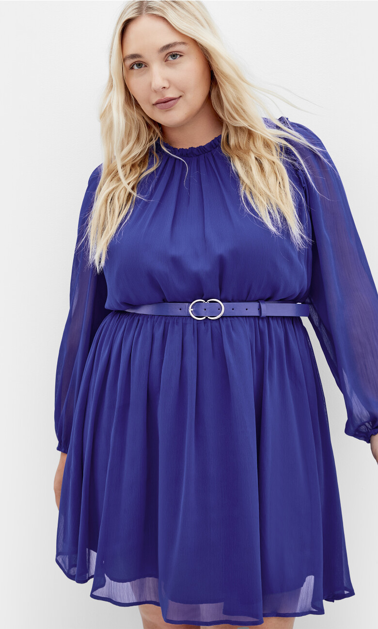 Plus Size Madelynn Ruffle Sheer Sleeve Dress - Lapis