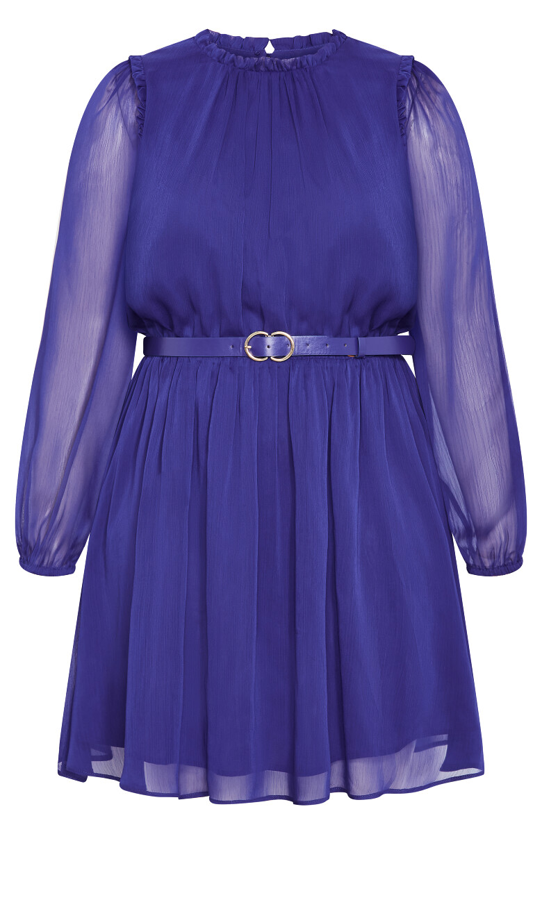 Madelynn Ruffle Sheer Sleeve Dress - lapis