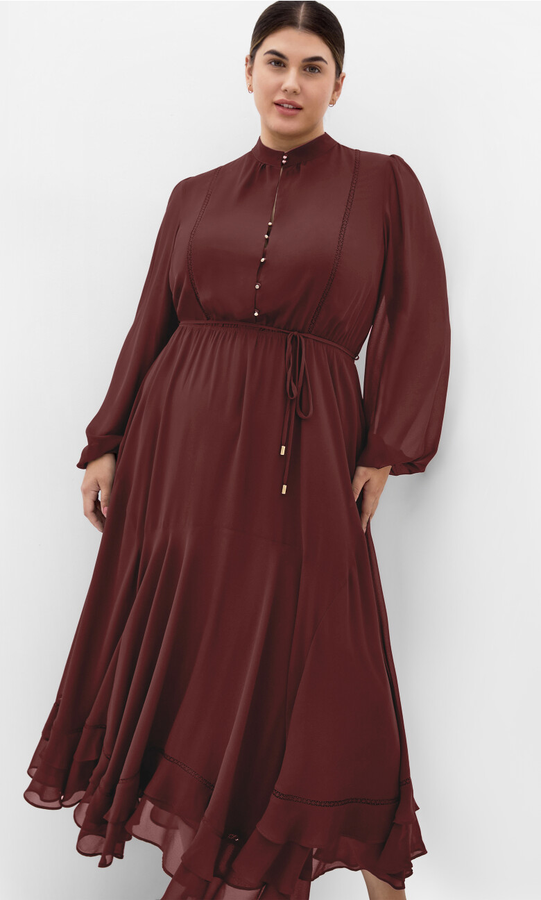 Plus Size Yasmine Sheer Sleeve Ruffle Maxi Dress - Chocolate
