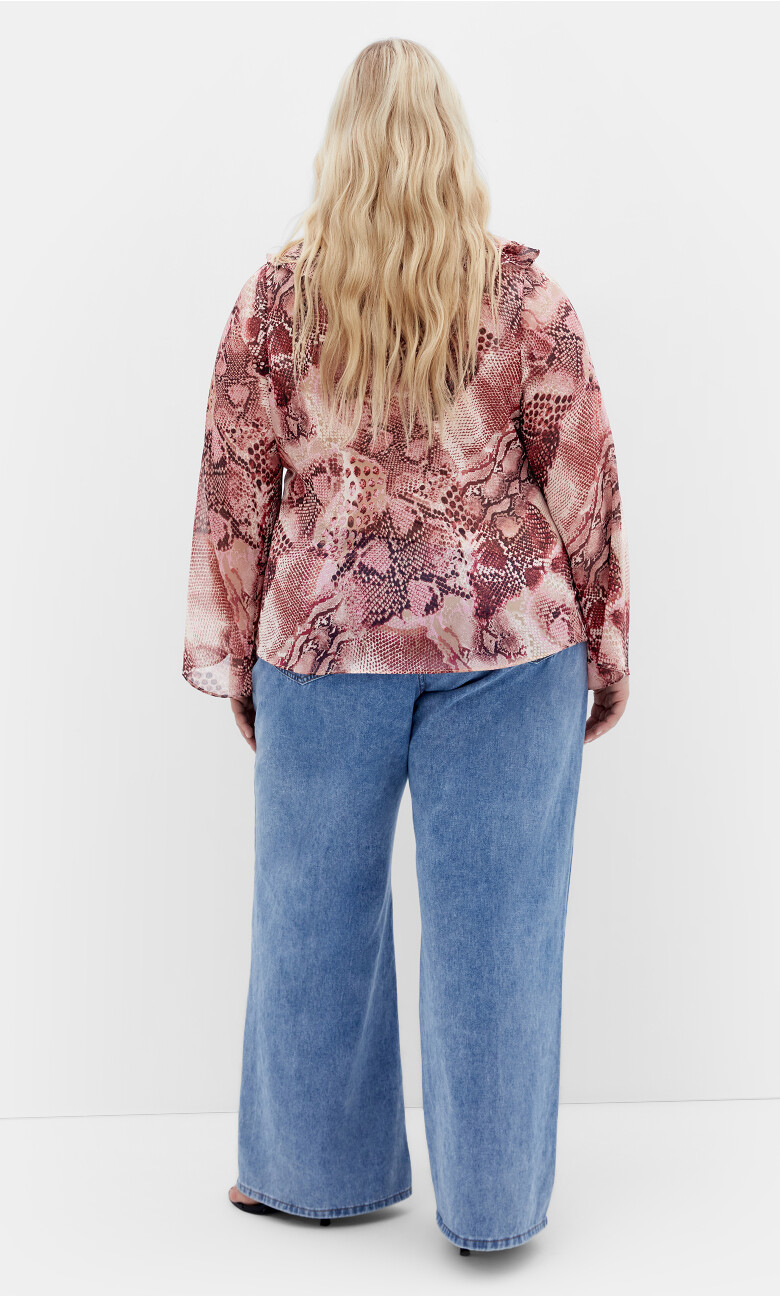 Vivid Ruffle Snake Print Top - cherry