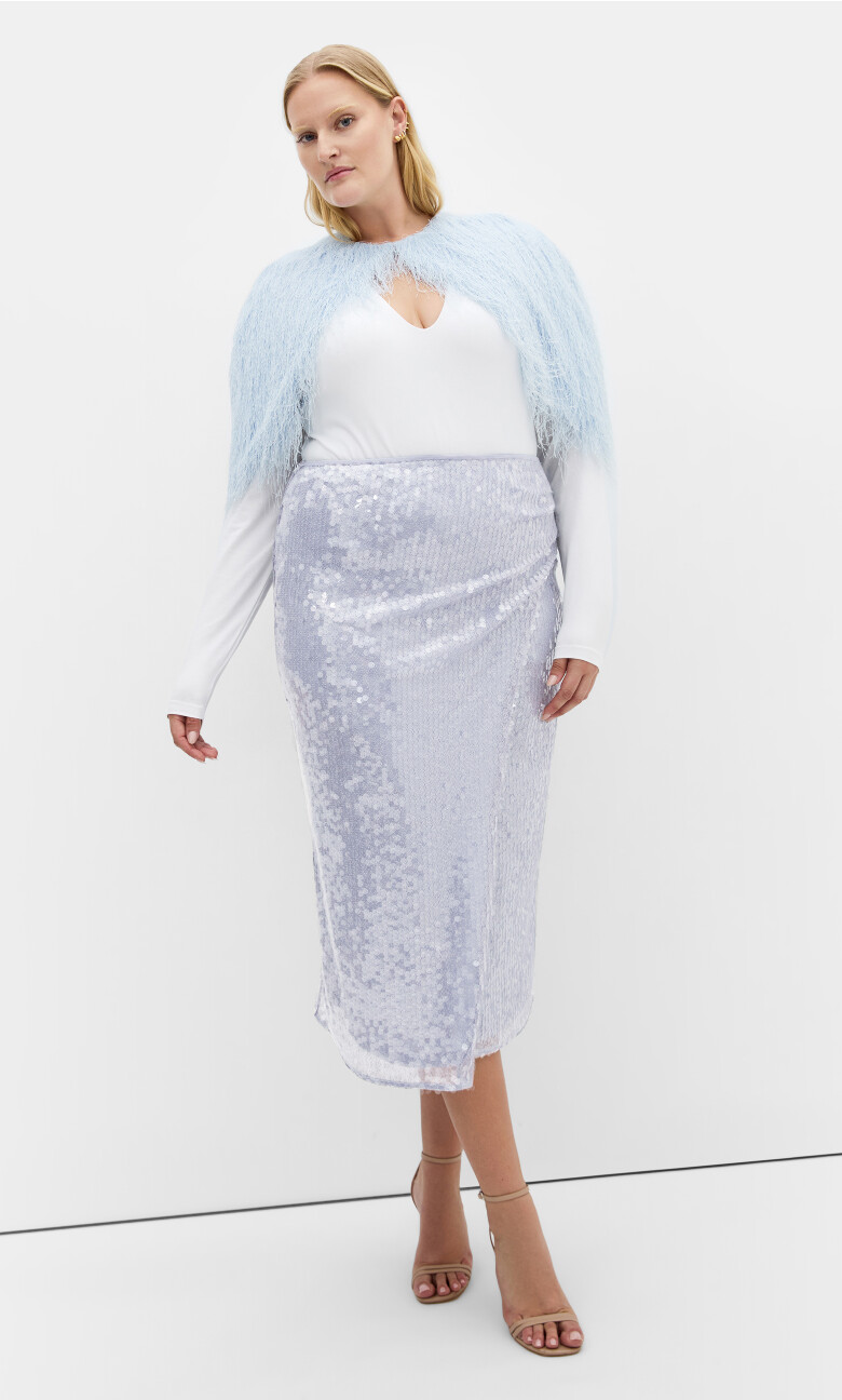 Plus Size Sequin Midi Skirt - Sky Blue