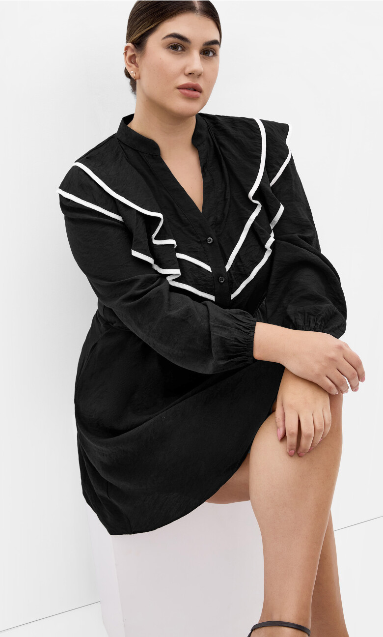 Plus Size Bella Ruffle Trim Mini Dress - black