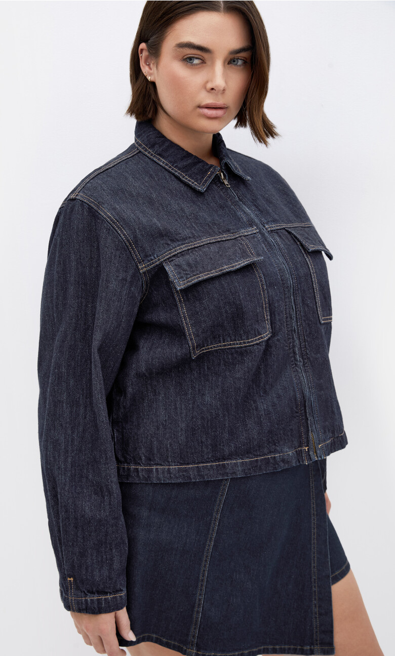 Plus size Denim Utility Jacket - Dark Wash