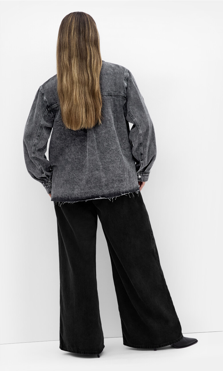 Denim Stud Shacket - acid wash