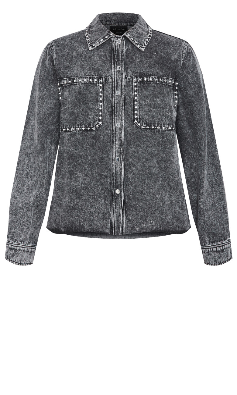 Denim Stud Shacket - acid wash