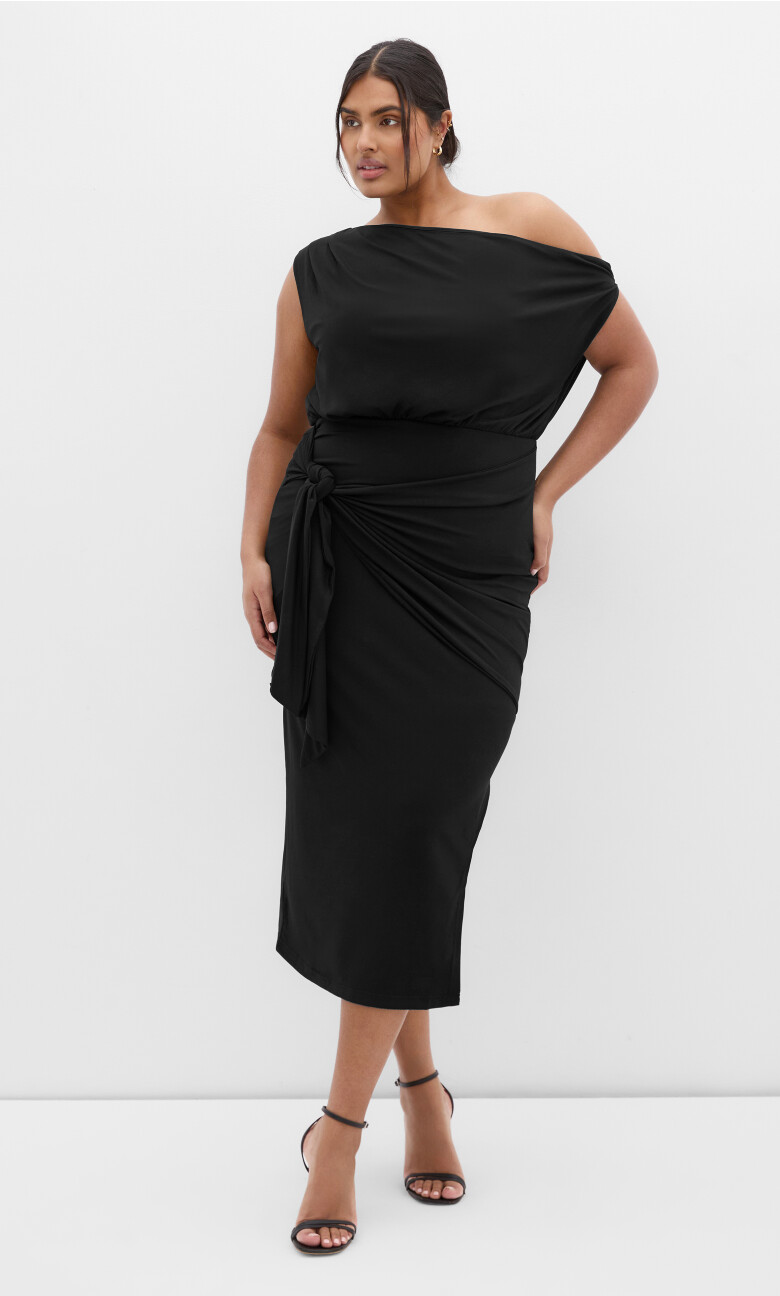 Plus Size Palmer Tie Front Midi Dress - Black