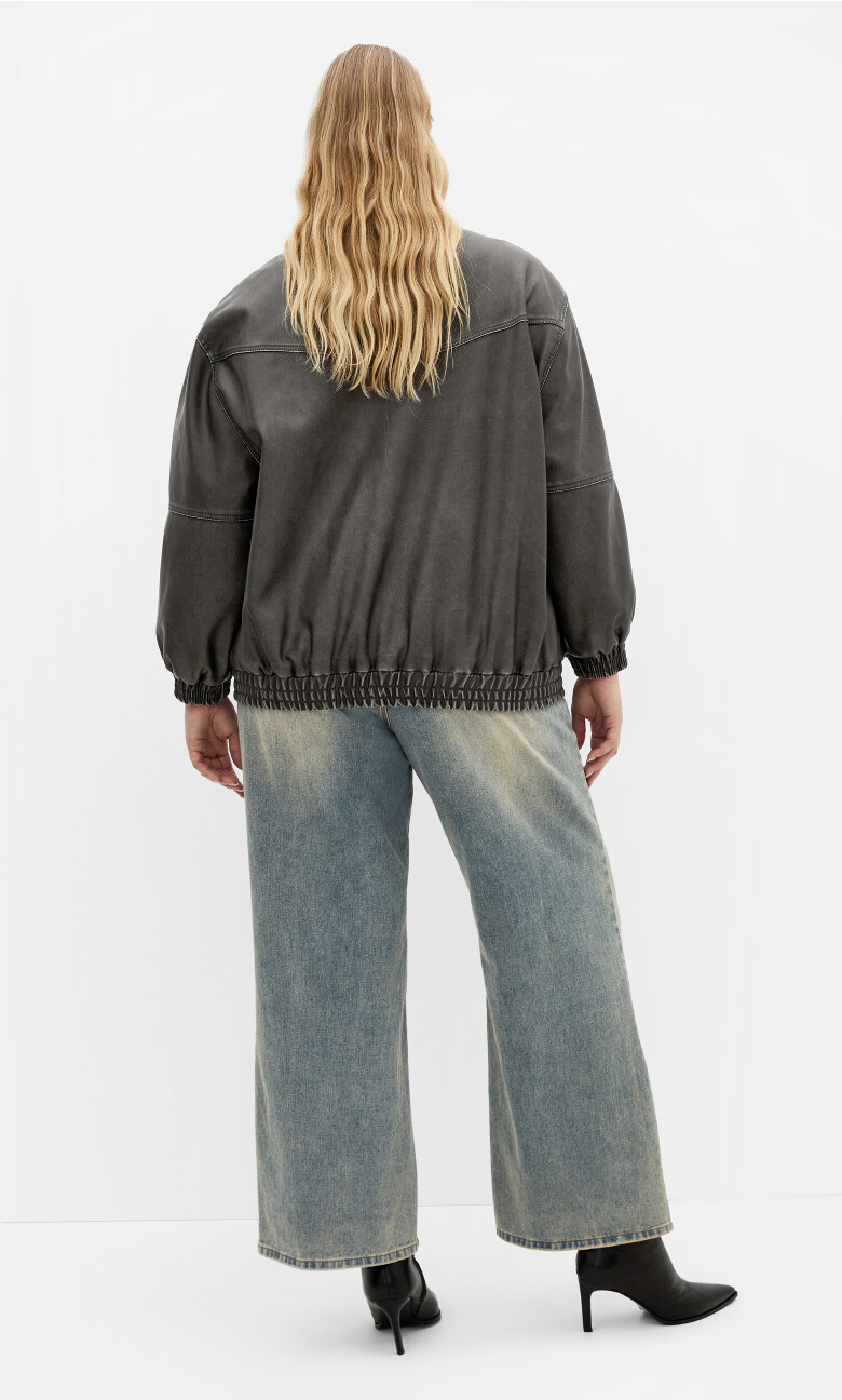 Brittney Faux Leather Bomber Jacket - gunmetal