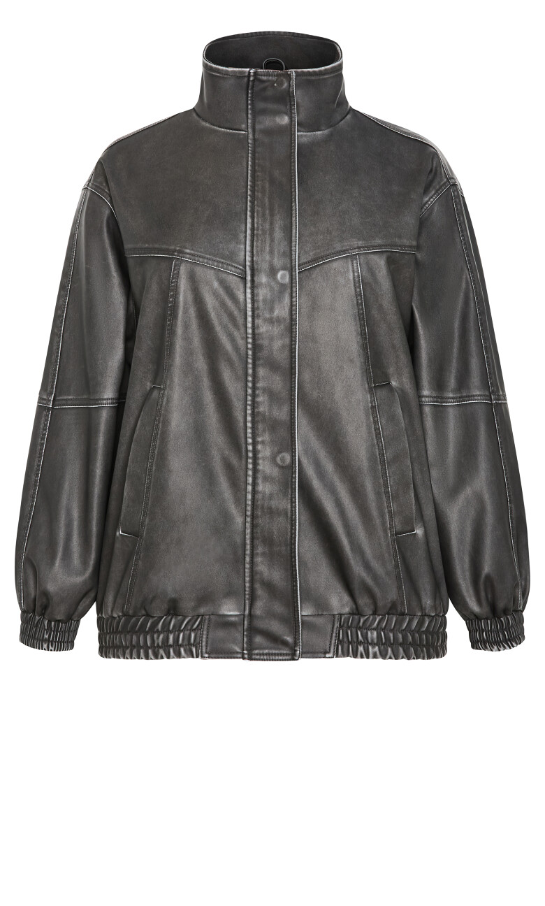 Brittney Faux Leather Bomber Jacket - gunmetal