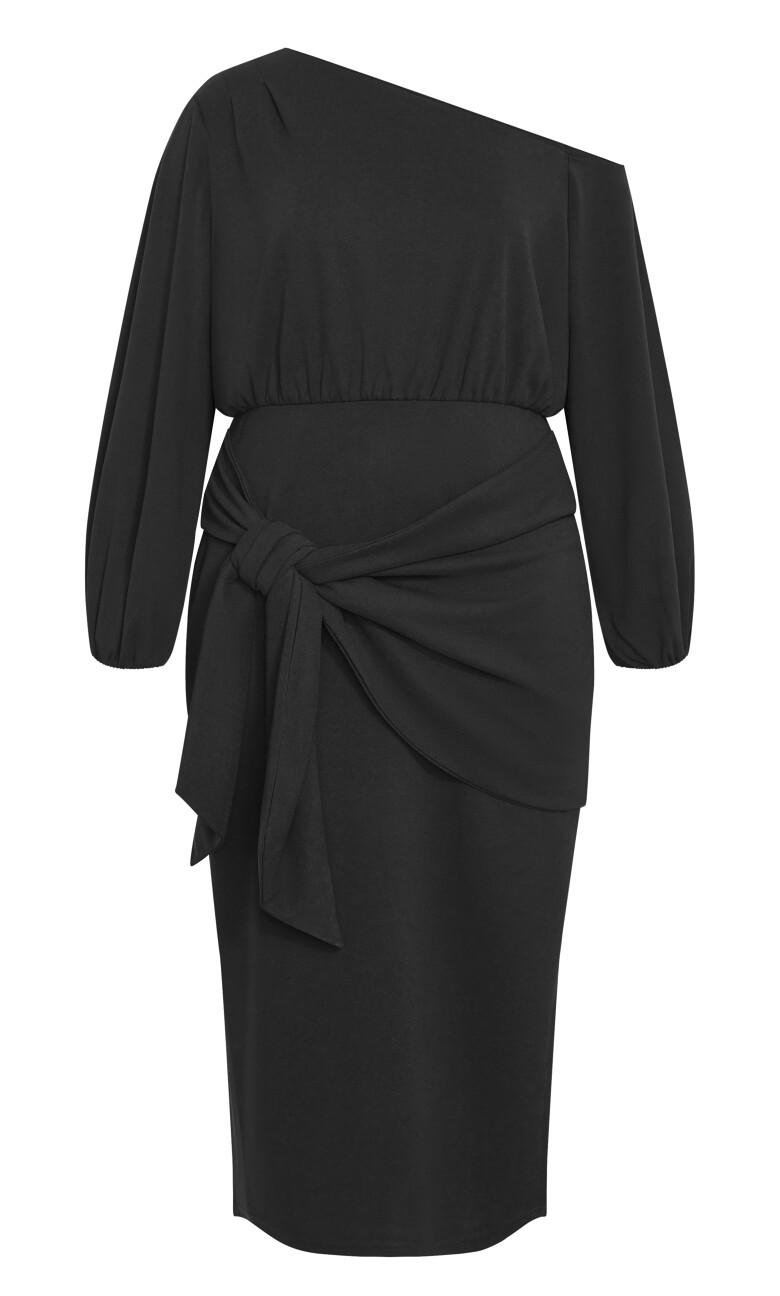 Alysia Tie Front Off Shoulder Midi Dress - black