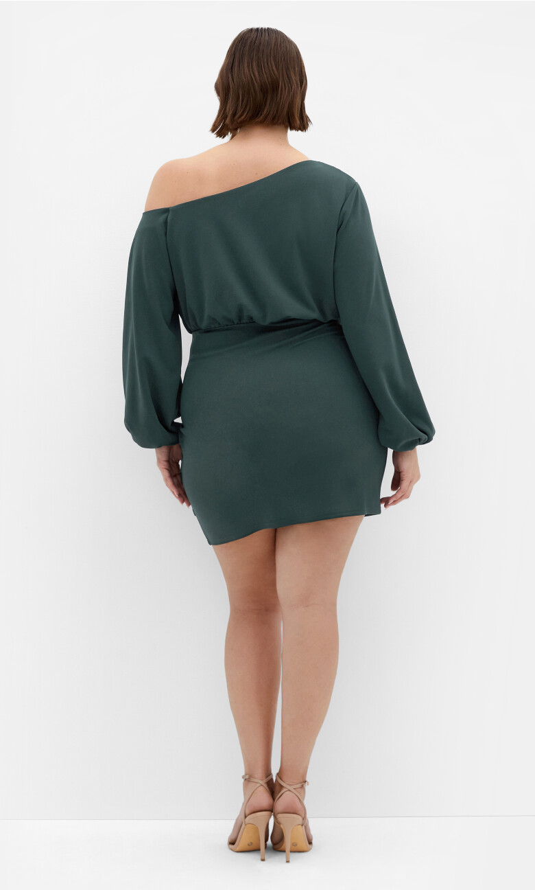 Alysia Off Shoulder Mini Dress - forest green