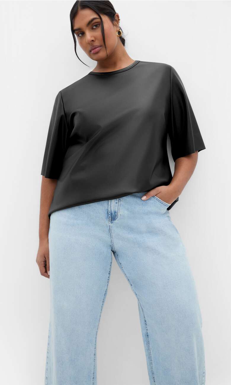 Plus Size Paxton Faux Leather Tee - Black