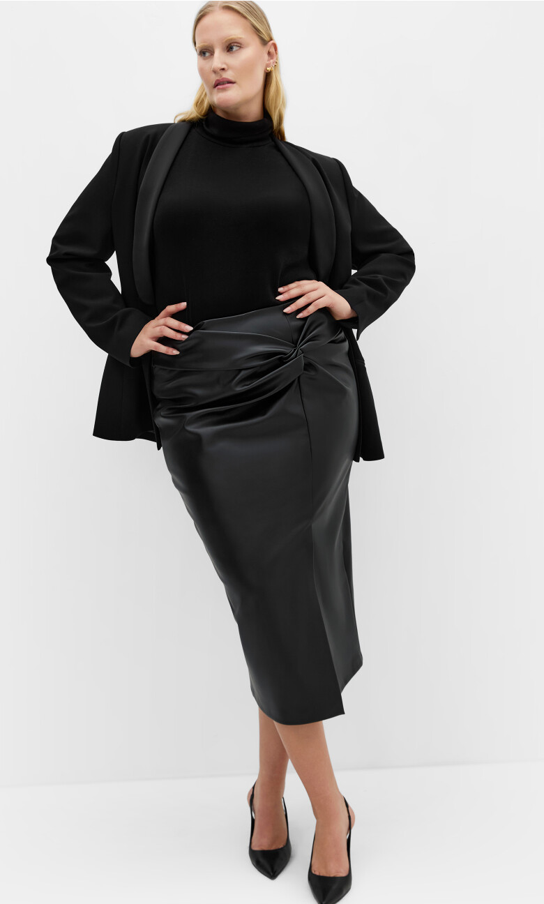Petra Faux Leather Midi Skirt - black