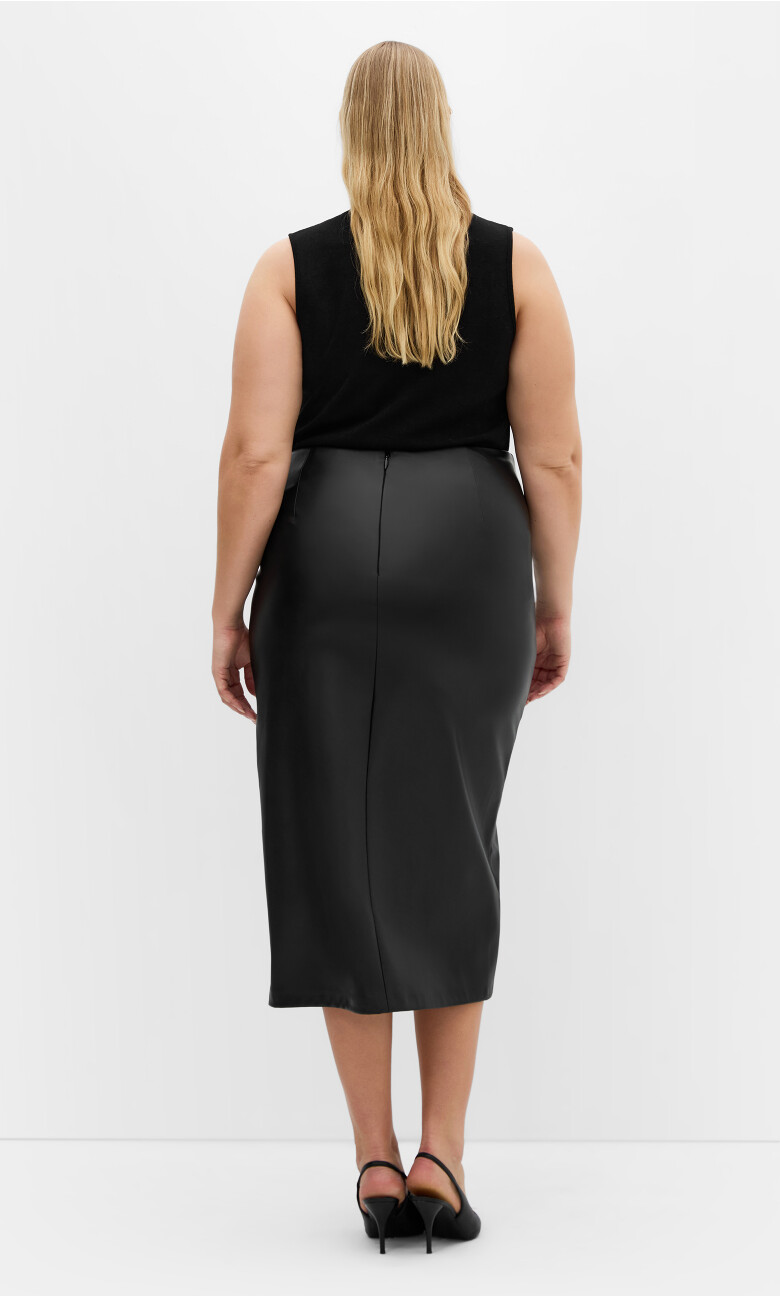 Petra Faux Leather Midi Skirt - black