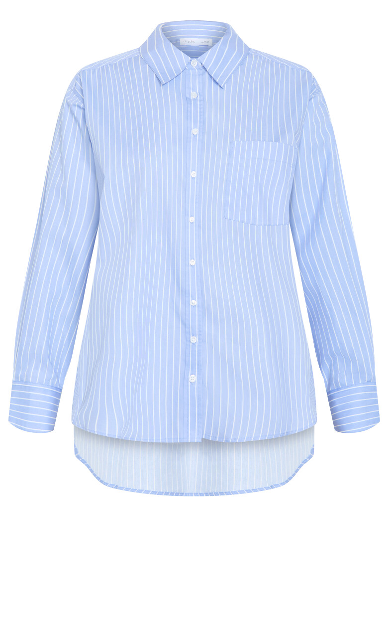 Chiara Stripe Cotton Longline Shirt - chambray blue