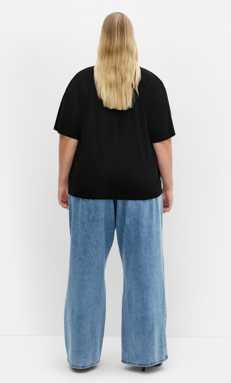 Oversized Split Hem Cotton Tee - black