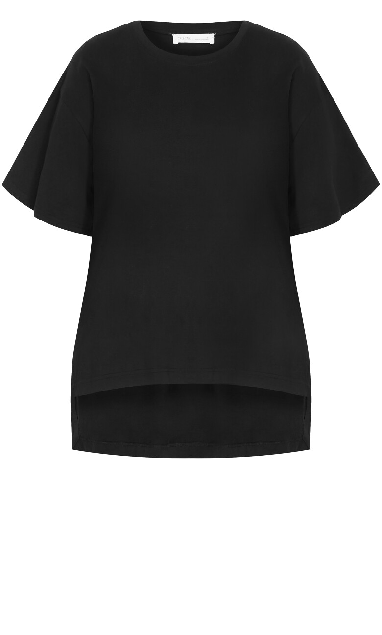 Oversized Split Hem Cotton Tee - black