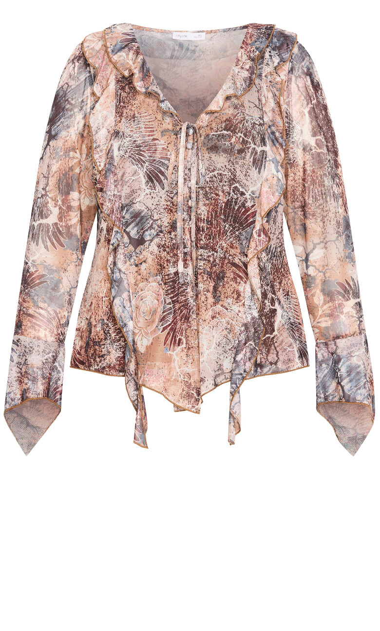 Vivid Mesh Print Top - toffee