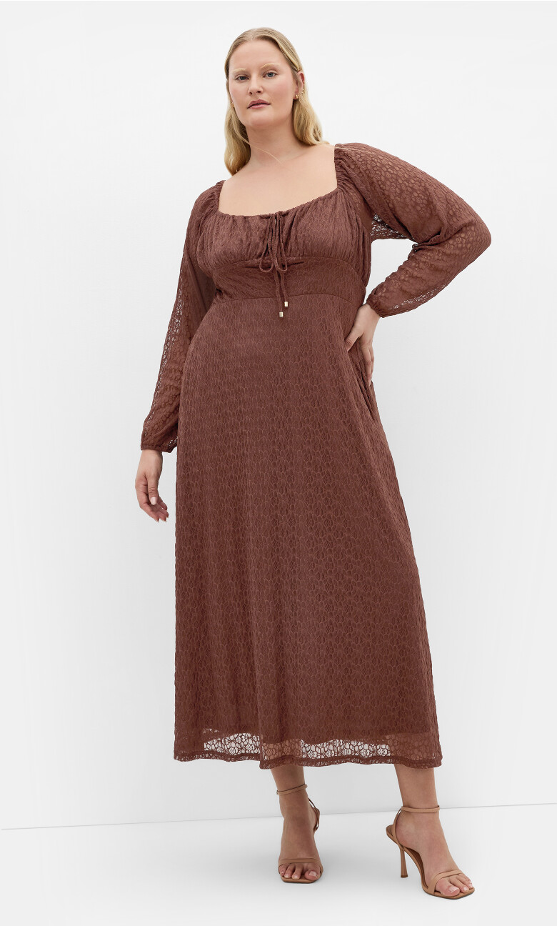 Plus Size Lani Lace Midi Dress - chocolate