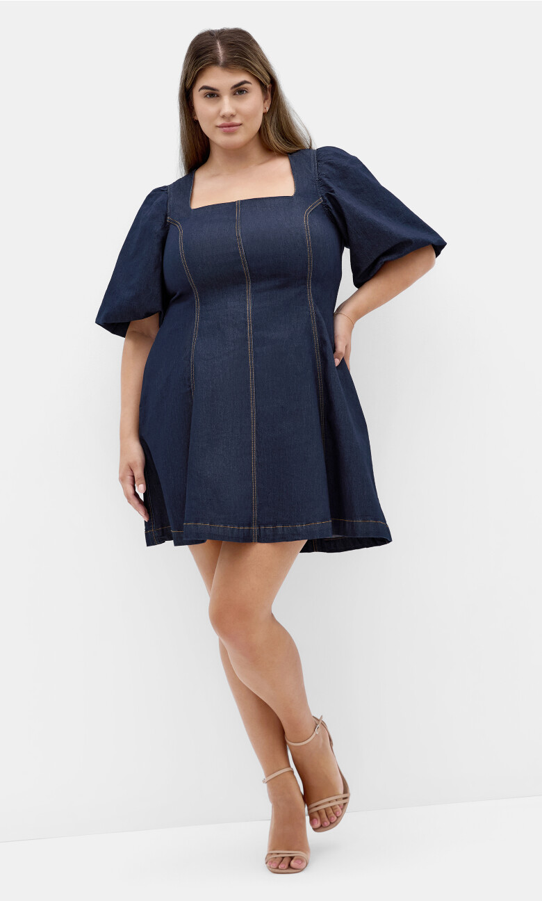Plus Size Rodeo Denim Mini Dress - dark wash