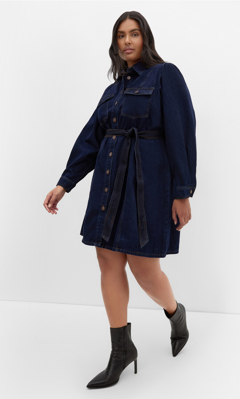 Plus Size Lara Denim Mini Dress - dark wash