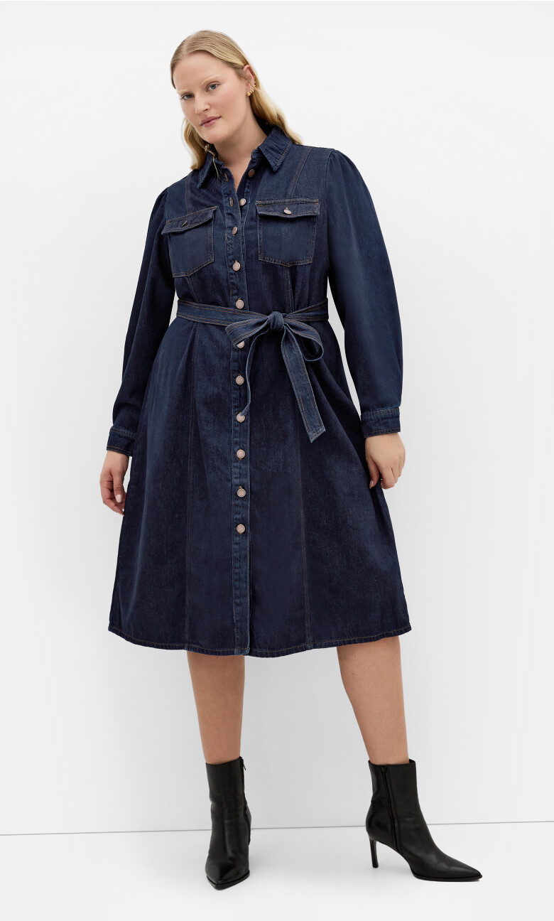 Lara Denim Midi Dress - dark wash