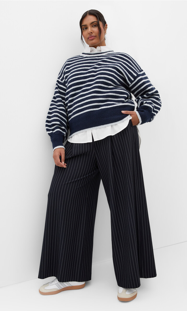 Varsity Stripe Knit Jumper - grey