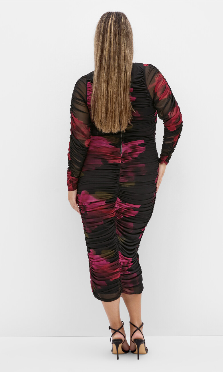 Halo Long Sleeve Midi Dress - cherry print