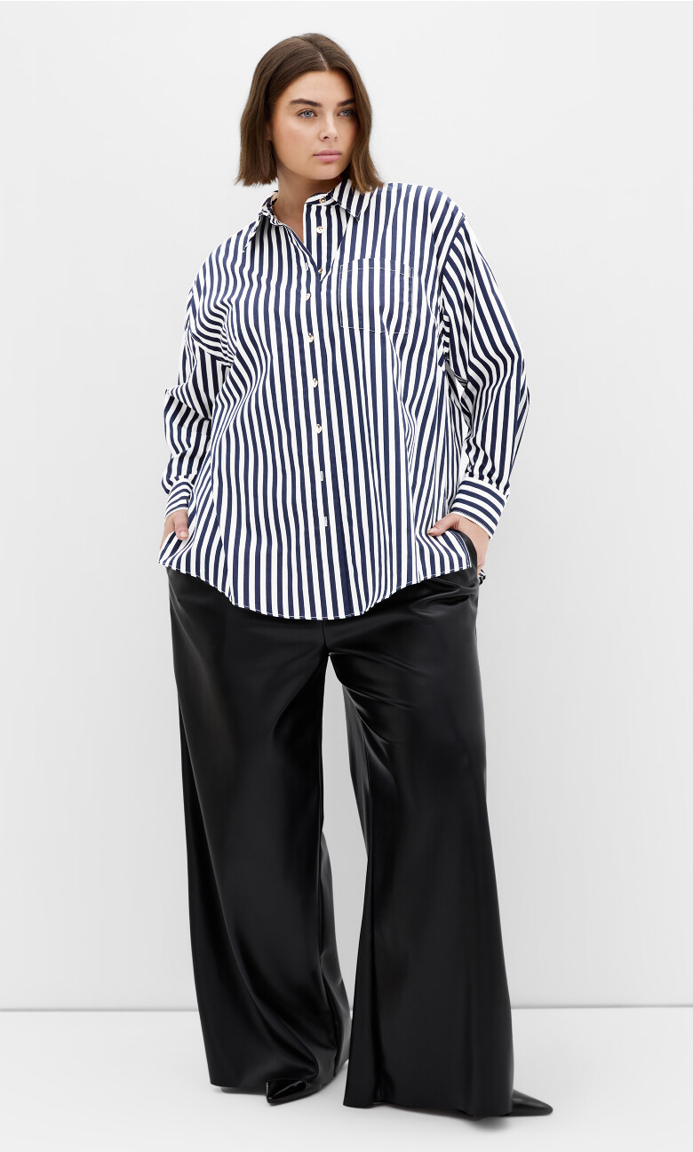 Plus Size Lilia Stripe Cotton Shirt - Navy