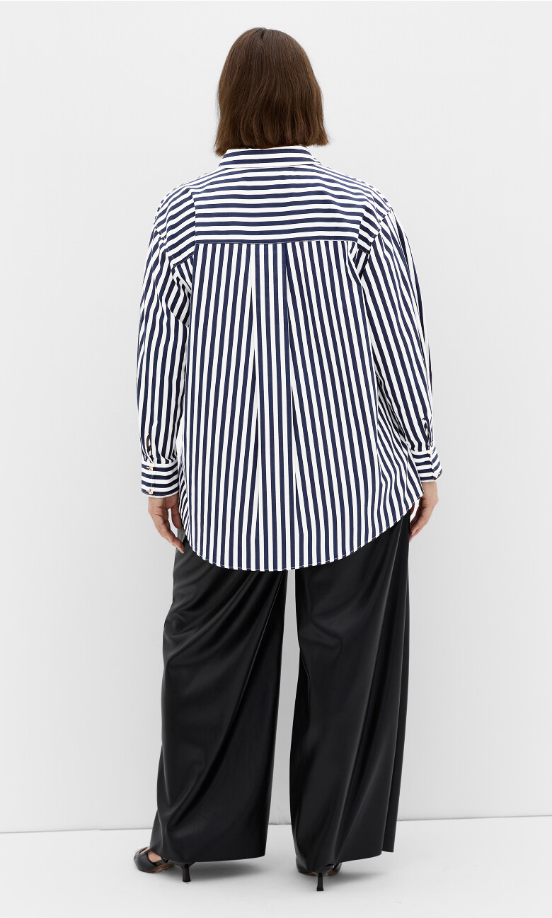 Lilia Stripe Cotton Shirt - navy
