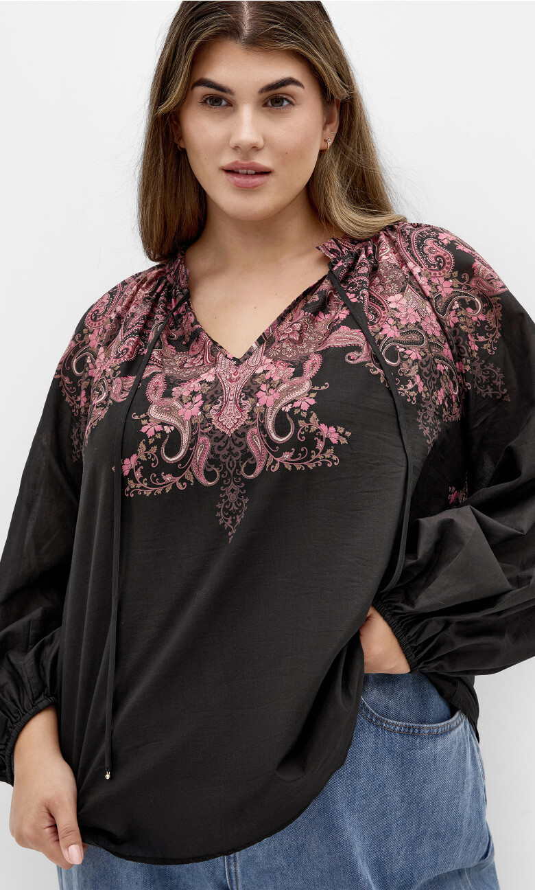 Plus Size Seren Long Sleeve Cotton Shirt - black