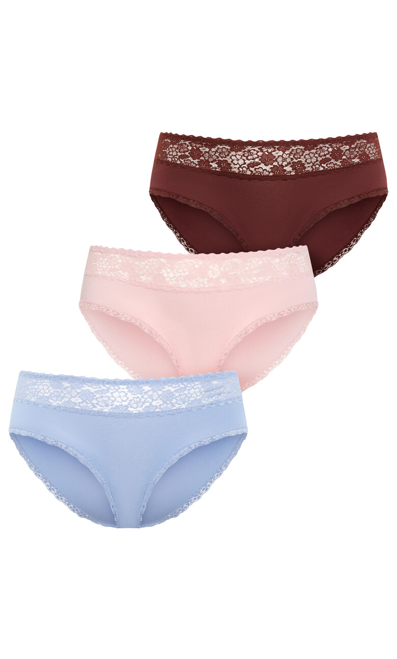 Iris 3 Pack Cotton Cheeky Panty - pink ganache blue