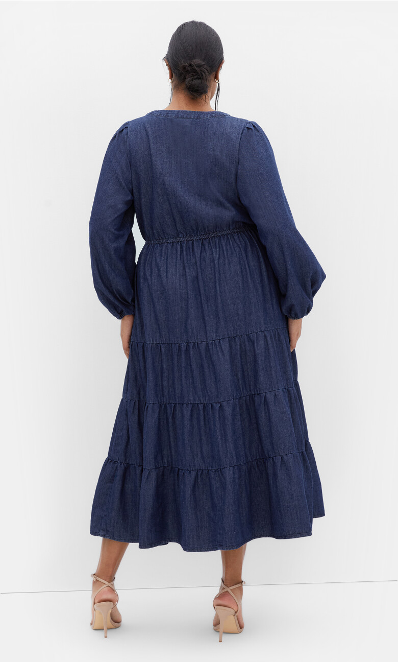 August Long Sleeve Denim Dress - dark denim