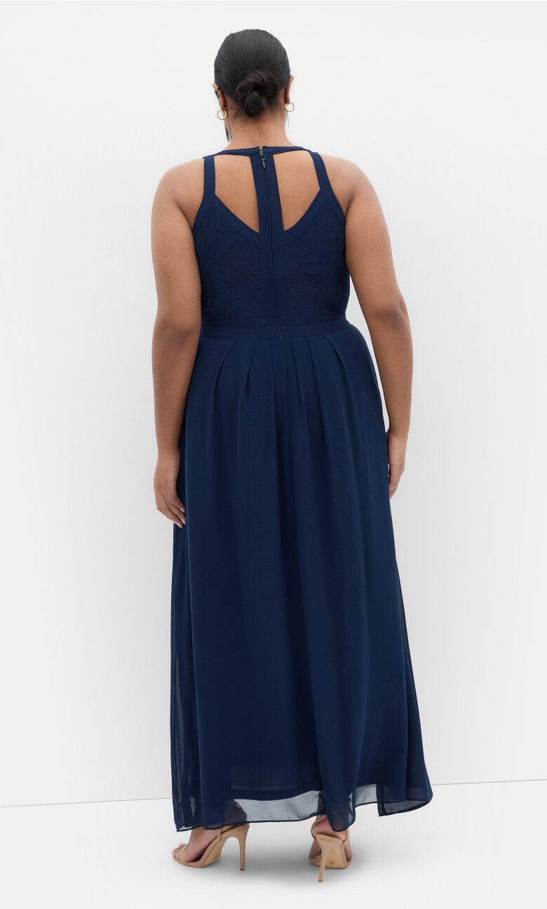 Panelled Bodice Sleeveless Lace Maxi Dress - french navy