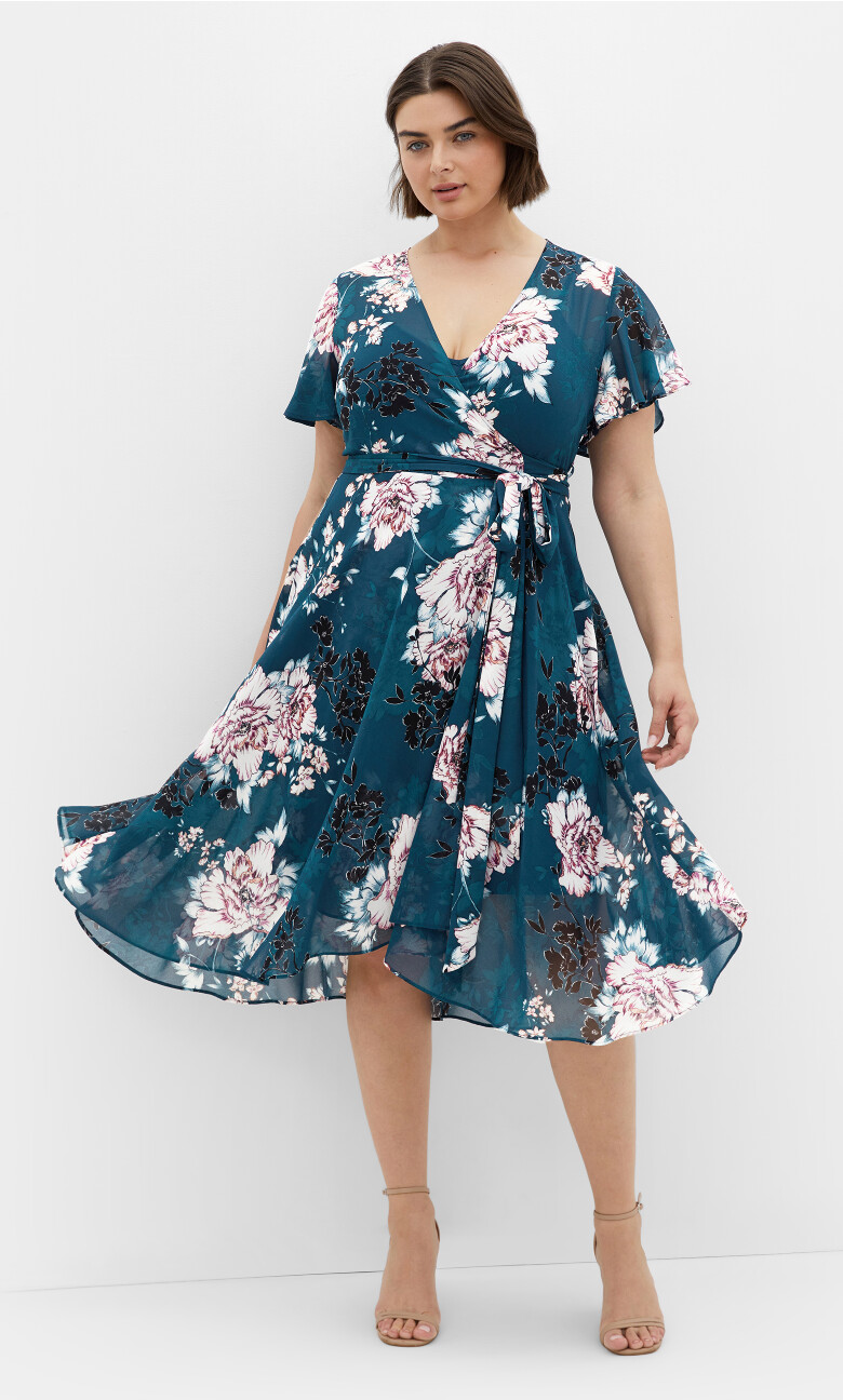 Plus Size Blossom Short Sleeve Midi Dress - jade