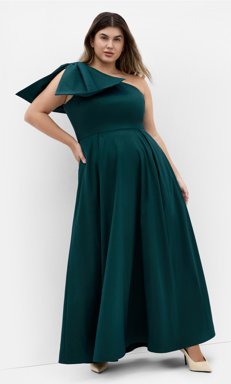 Plus Size Captivate One Shoulder Maxi Dress - deep teal