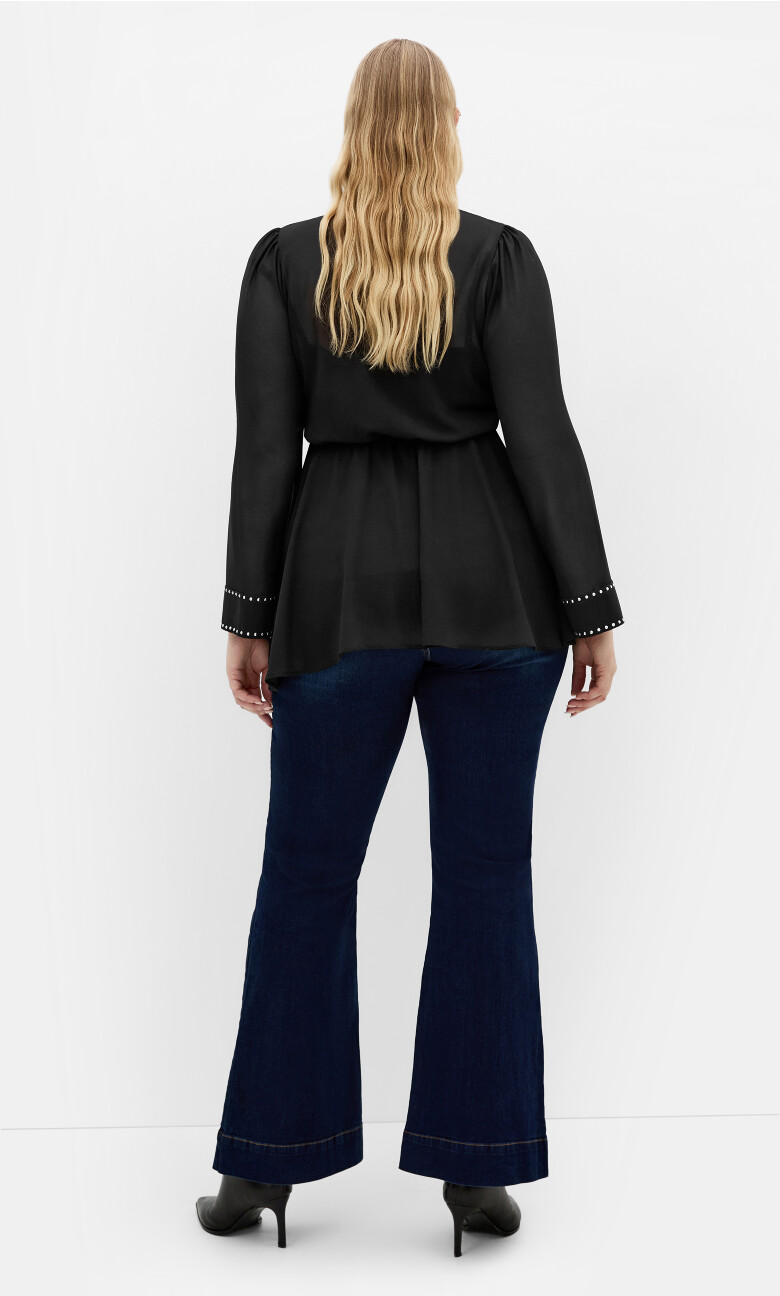 Kara Stud Tie Neck Top - black
