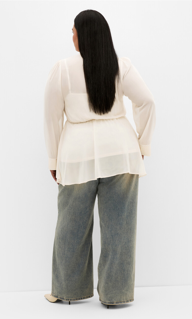 Kara Stud Tie Neck Top - cream
