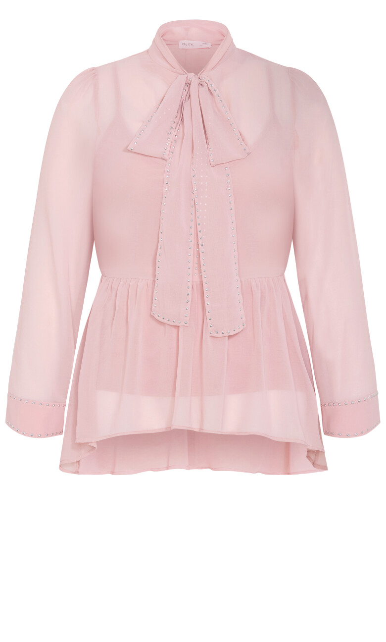 Kara Stud Tie Neck Top - light rose