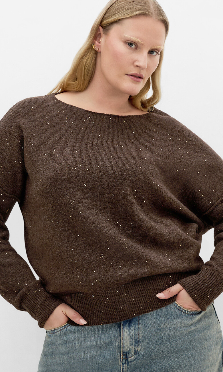 Plus Size Lottie Knit Jumper - Chocolate