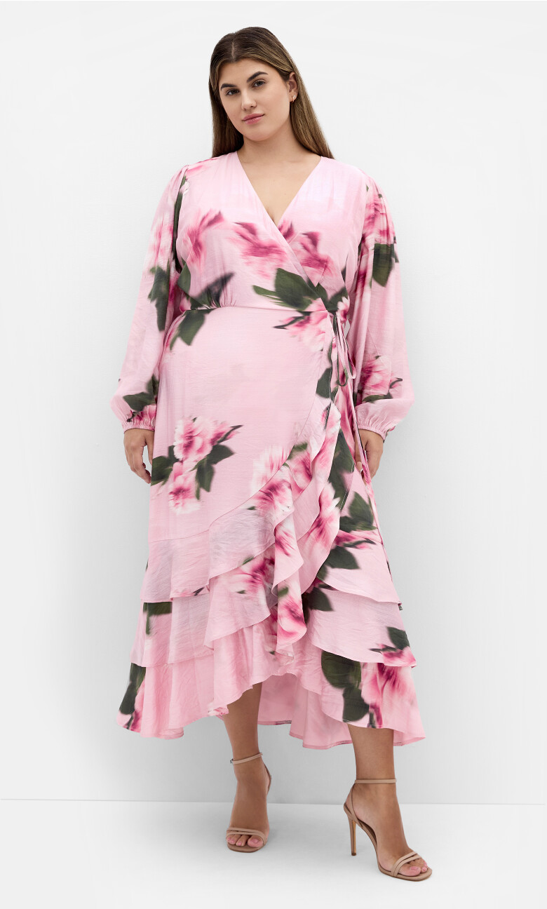 Bea Long Sleeve Print Wrap Dress - soft pink