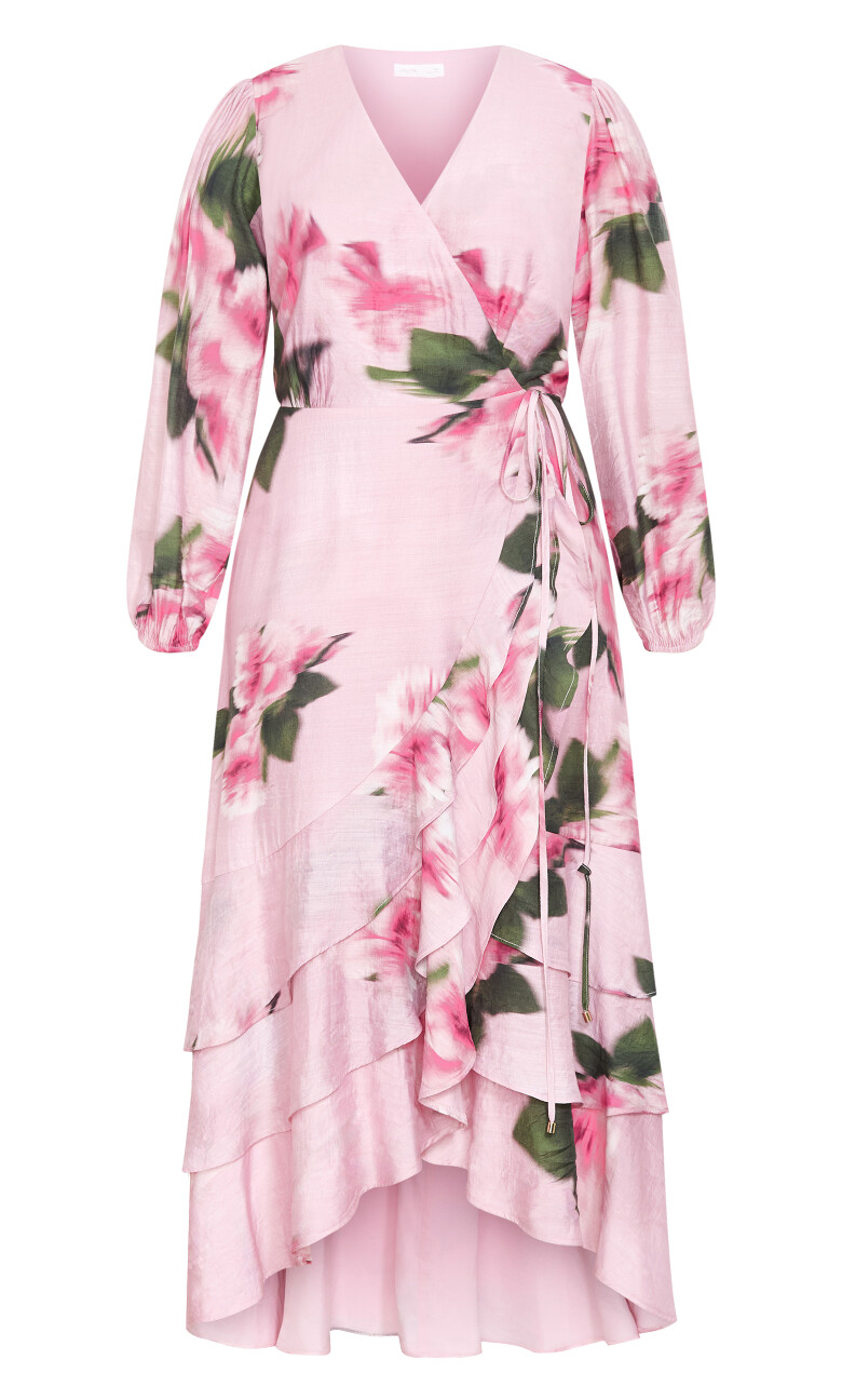 Bea Long Sleeve Print Wrap Dress - soft pink