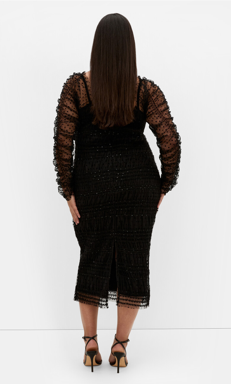 Sofie Dobby Spot Midi Dress - black